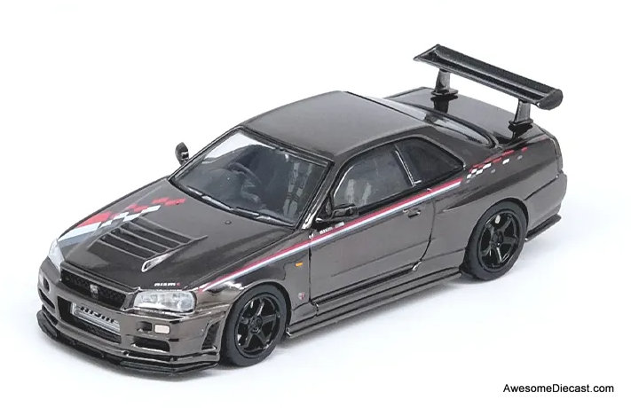 Nissan Skyline GT-R R34 Nismo R-Tune, Black Chrome 1:64 Diecast Model Car by Inno64