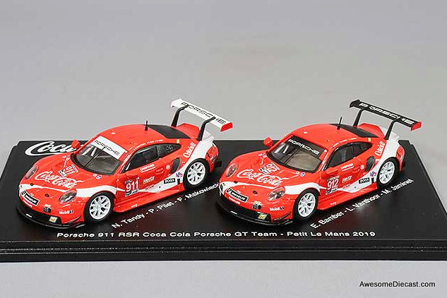 Porsche 911 RSR #911 &  #912 Coca Cola Porsche GT Team: 2019 Petit Le Mans 1:64 Diecast Model Car by Spark