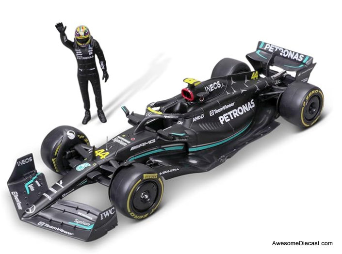 2023 Mercedes AMG Formula One W14 E Performance Race Car #44 w/Lewis Hamilton Figure 1:24 Diecast Model Car by Burago
