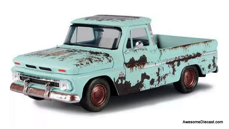 1966 Chevrolet C10 Fleetside Pick-Up Truck Light Green (Rusted) 1:24 Diecast Model Truck by Motor Max