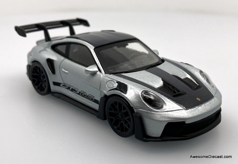 2022 Porsche 911 (992) GT3 RS, Silver/Carbon Fiber 1:43 Diecast Model Car by Norev