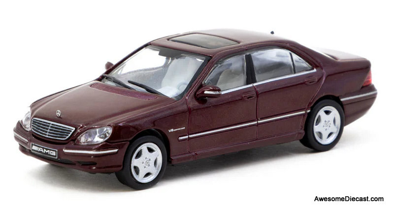 Mercedes-Benz S 55 AMG, Bordeaux Red Metallic 1:64 Diecast Model Car by Tarmac Works
