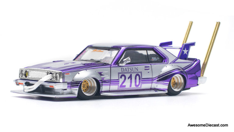 Nissan Skyline C210 Kaido Racer (Bosozoku Style), Purple/Silver 1:64 Diecast Model Car by Pop Race