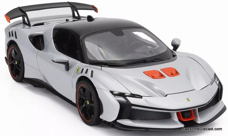 2024 Ferrari SF90,XX Stradale, Silver 1:18 Diecast Model Car by Burago