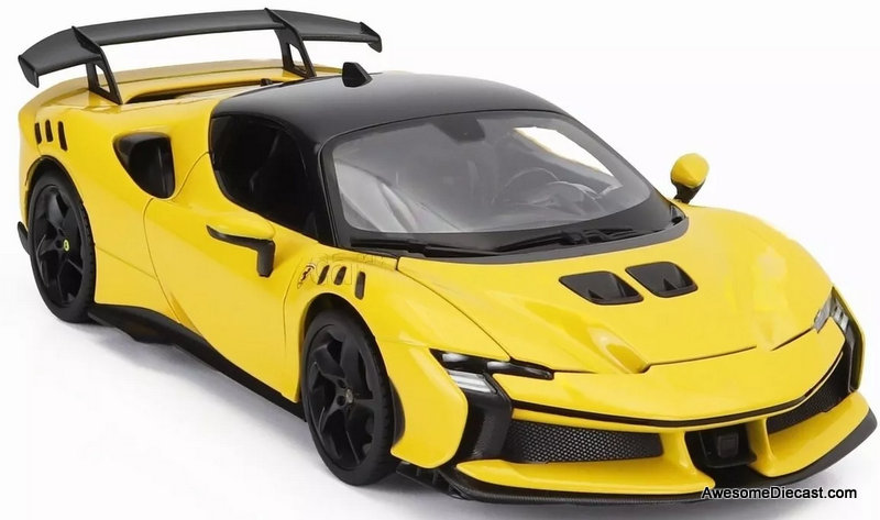 2024 Ferrari SF90,XX Stradale, Yellow 1:18 Diecast Model Car by Burago