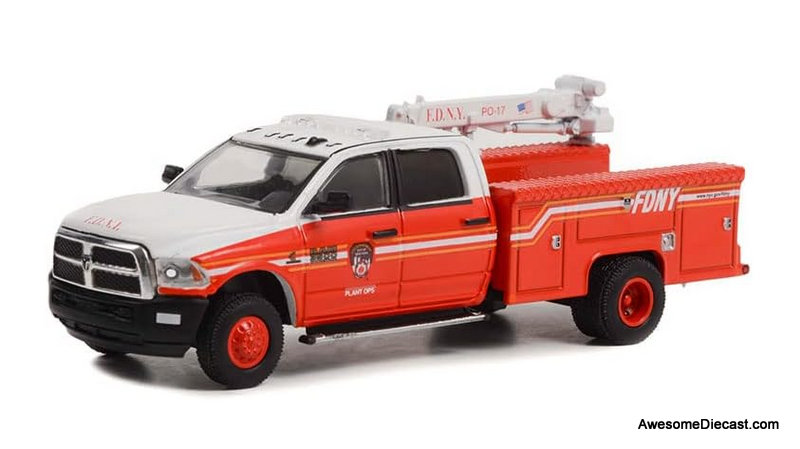 2018 Dodge Ram 3500 Dually Crane Truck: FDNY Plant OPS 1:64 Diecast Model Truck by Greenlight