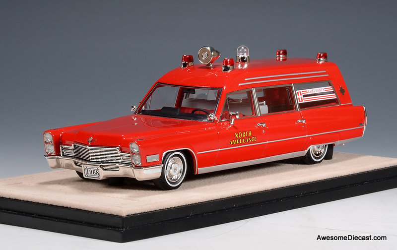 1968 Cadillac Miller-Meteor Ambulance, Red 1:43 Resin Cast Model Ambulance by Stamp Models
