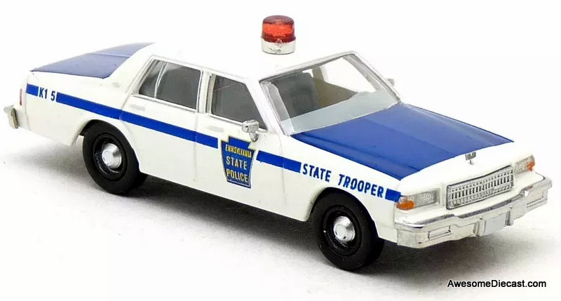 1987 Chevrolet Caprice: Pennsylvania PA State Police Trooper Car 1:87 ABS Plastic Model Car by Brekina