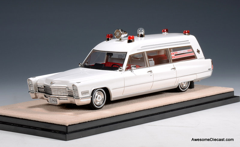 1968 Cadillac Miller-Meteor Ambulance, White 1:43 Resin Cast Model Ambulance by Stamp Models