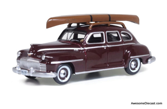 1946 DeSoto Suburban,Royal Maroon w/Canoe 1:87  Diecast Model Car by Oxford Diecast