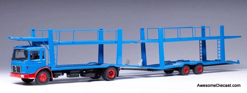 1970 MAN F7 Day Cab Car Transporter w/2 Axle Trailer, Blue 1:43 Diecast Metal Truck by IXO 1970 MAN F7 Day Cab Car Transporter w/2 Axle Trailer, Blue 1:43 Diecast Metal Truck by IXO