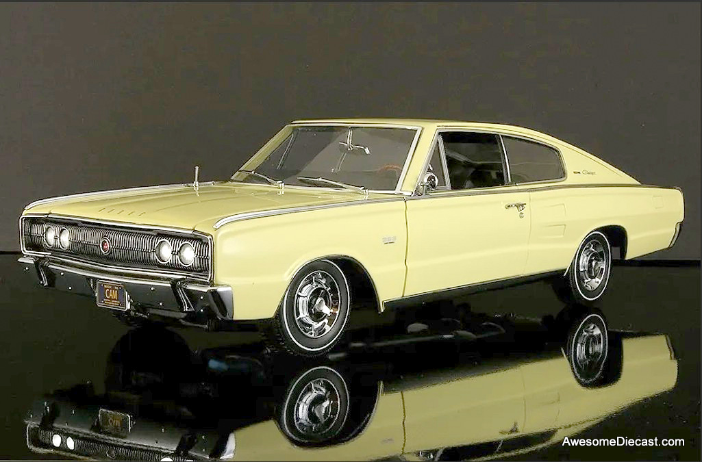 1966 Dodge Charger, Light Yellow 1:18 Diecast Model Car by American Muscle