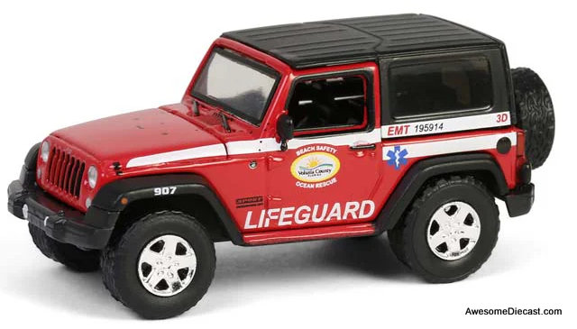 2011 Jeep Wrangler: Volusia County Florida Beach Lifeguard/EMT 1:64 Diecast Model Car by Greenlight