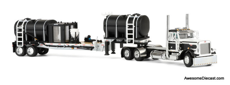 Peterbilt 379 Day Cab & DEMCO Liquid Tender Trailer, White & Black 1:64 Diecast Model Truck DCP by FG