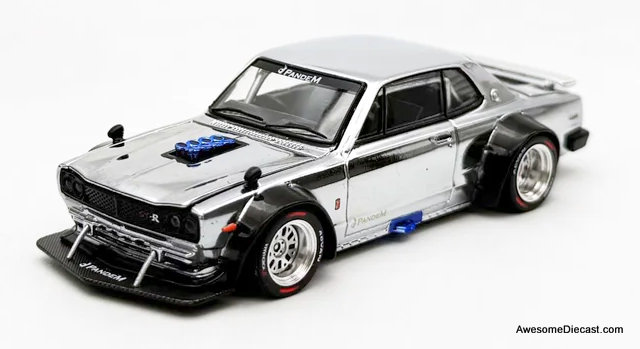 Nissan Skyline GT-R V8 Drift Hakosuka, Chrome Silver 1:64 Diecast Model Car by Pop Race
