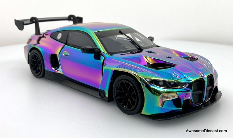 BMW M4 GT3, Chameleon Chrome "Custom Wrap" Series 1:24 Diecast Model Car by Motor Max