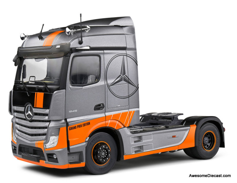 2019 Mercedes Benz Actros Tractor, Gray/Orange: Grand Prix Edition 1:24 Diecast Model Truck by Solido