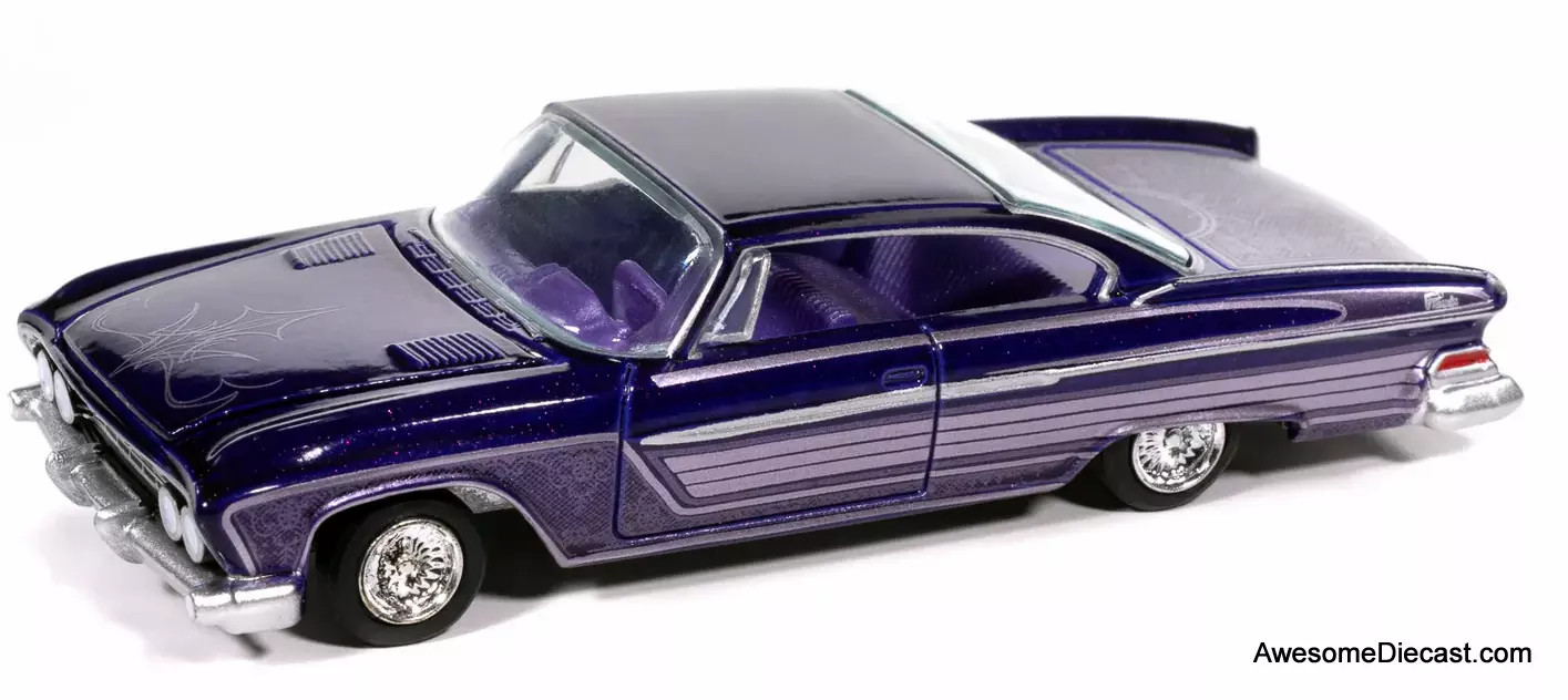 1961 Dodge Dart Phoenix, Purple Sky Metallic (Low Raider Graphics) 1:64 Diecast Model Car by Auto World