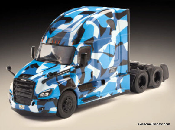 2018 Freightliner Cascadia Sleeper Tractor, Blue Camouflage 1:43 Diecast Model Truck by Hachette