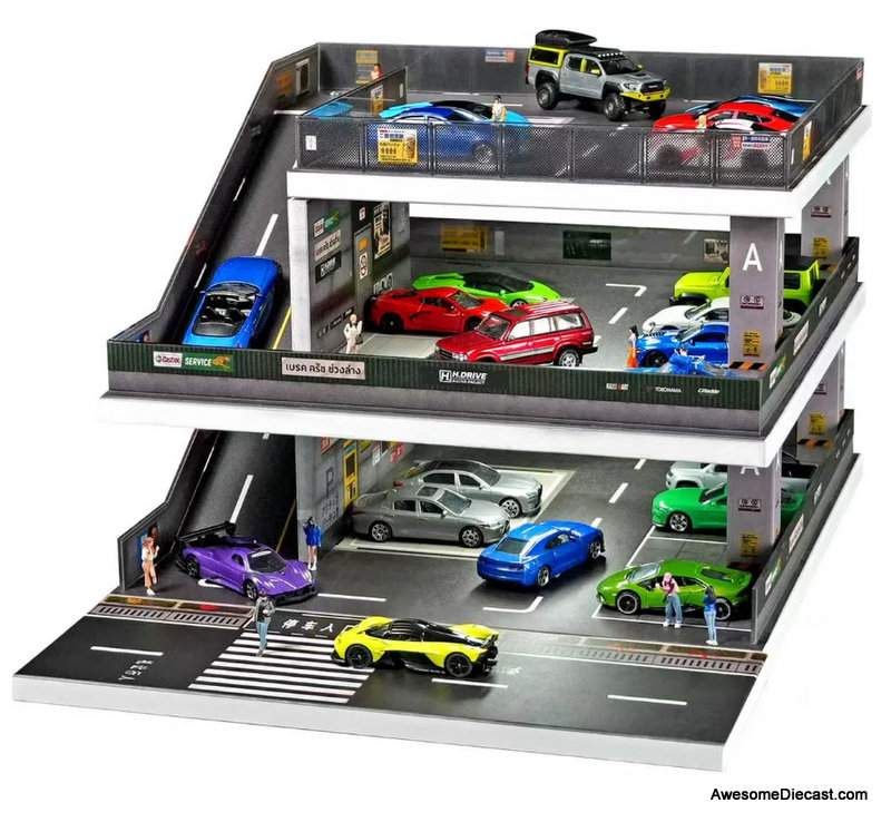 Japanese Style Ramp Parking Garage (w/Light) Gray 1:64 Diorama by Shou Cang Jia