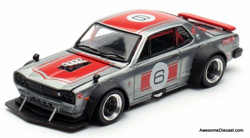 Nissan Skyline GT-R V8 Drift (Hakosuka), Silver/Red 1:64 Diecast