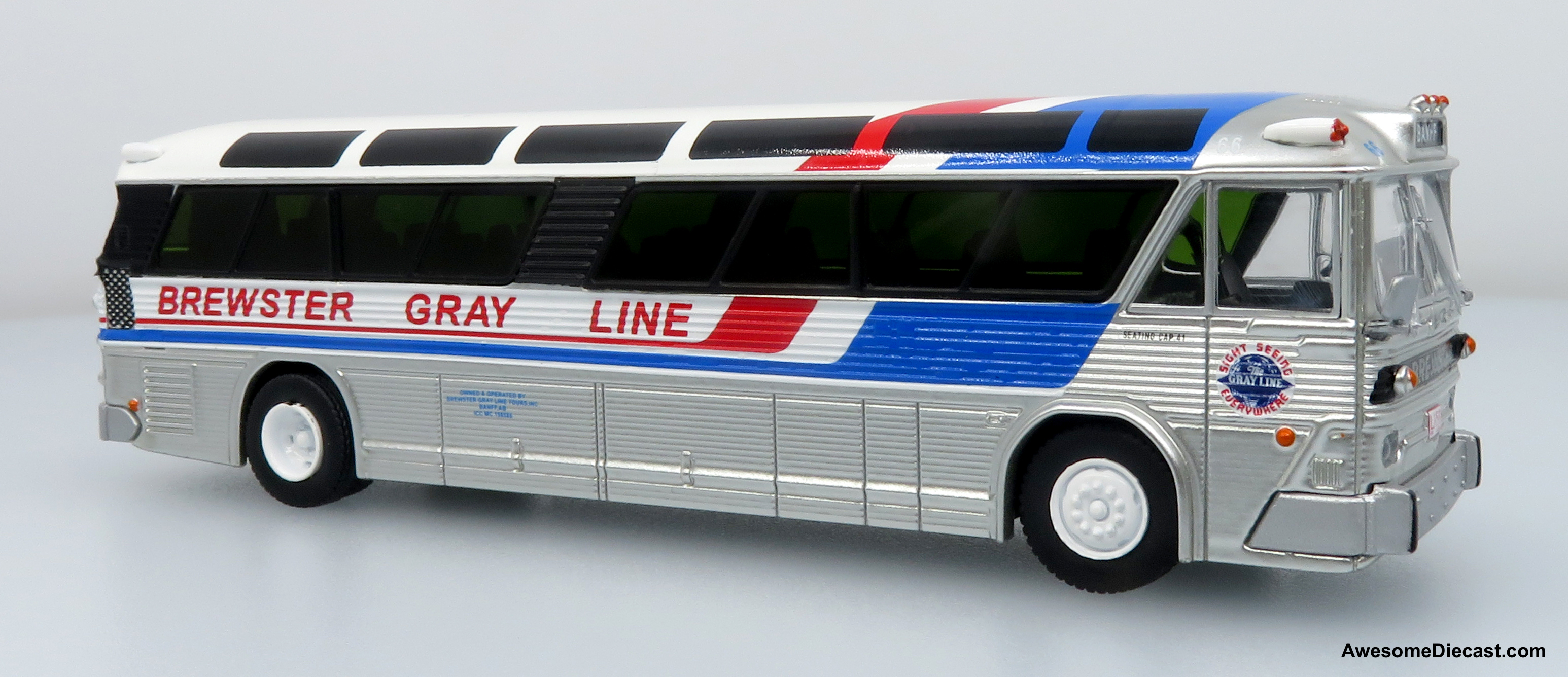 1964 MCI MC-5A Coach: Brewster Gray Line 1:87 (HO) Diecast Model Bus by Iconic Replicas