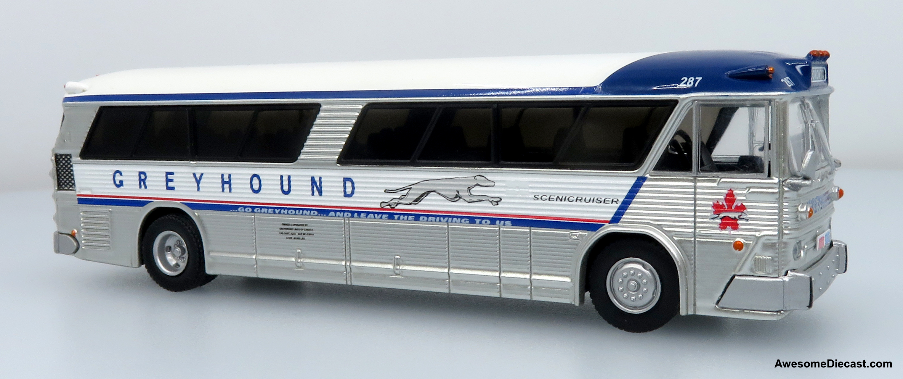 1964 MCI MC-5A Coach: Greyhound Canada 1:87 (HO) Diecast Model Bus by Iconic Replicas