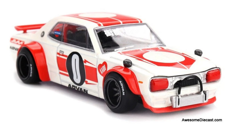 Nissan Skyline 2000GT-R (KPGC10) Kaido Works V2, White/Red 1:64 Diecast Model Car by Kaido House