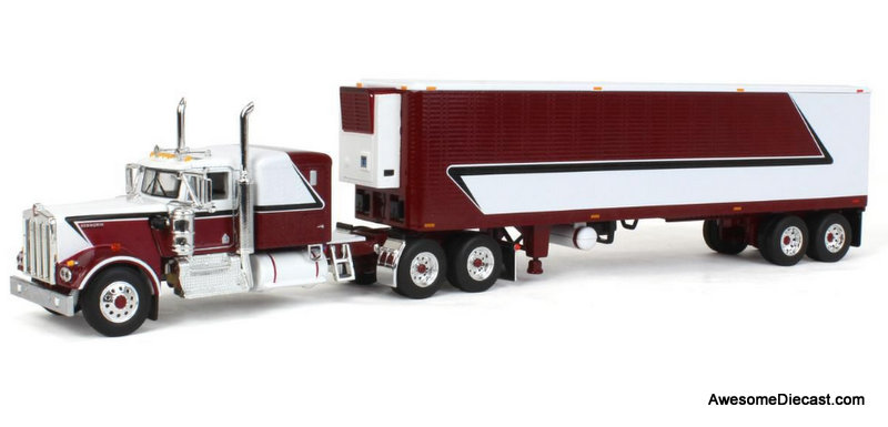 Kenworth W900A Sleeper Tractor w/40' Refrigerated Trailer, Burgundy/White 1:64 Diecast Model Truck DCP by FG
