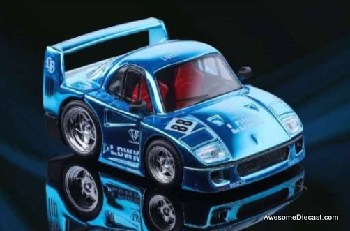 Ferrari F40 Supercar Q Version, Chrome Blue 1:64 Diecast Model Car by Demon King