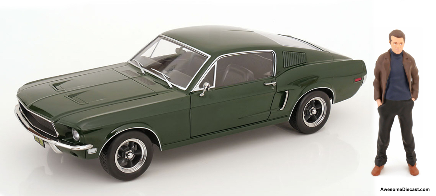 1968 Ford Mustang GT Fastback, Highland Green w/ Figure 1:12 Diecast Model Car by KK Scale