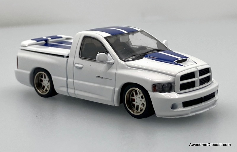 Dodge Ram SRT, White/Blue Stripe 1:64 Diecast Model Truck by Shoom64