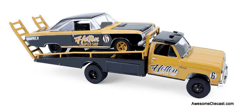 1985 Dodge Ram D350 Ramp Truck w/1965 Dodge Coronet, 1:64 Diecast Model Vehicle by Greenlight