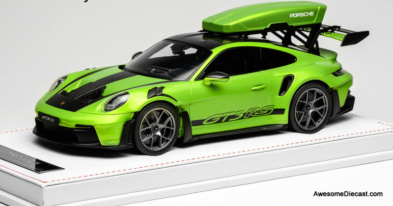 Porsche 911 GT3 RS (992) w/Detachable Roof Rack, Acid Green 1:18 Resin Cast Model Car by Ivy Merit
