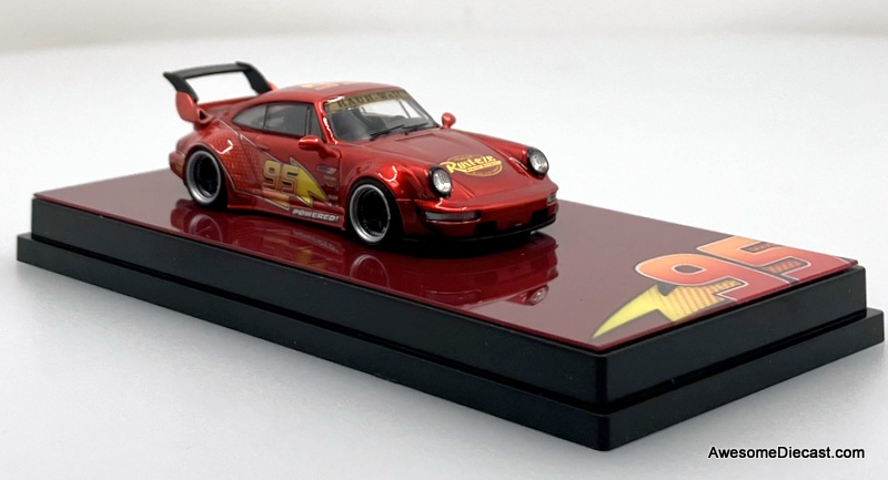 Porsche 964 RWB #95, Red Chrome: Lightning McQueen Livery 1:64 Diecast Model Car by DCM