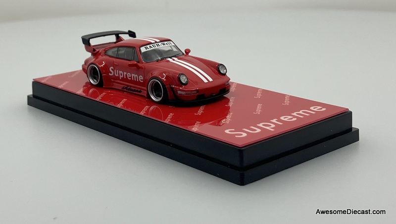 Porsche 964, Red w/Supreme Livery 1:64 Diecast Model Car by Decode Models