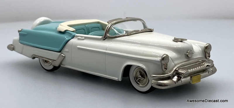 1953 Oldsmobile Fiesta Convertible, Blue/White 1:43 White Metal Model Car by The Brooklin Collection