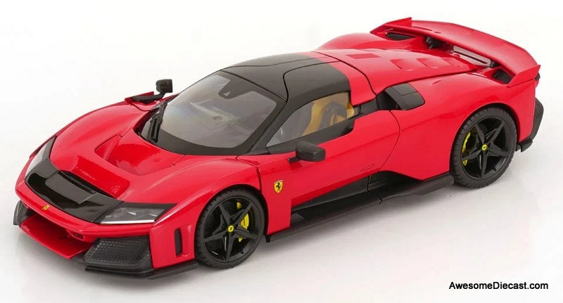 2024 Ferrari F80, Rossa Corsa Red (Black Wheels) 1:18 Diecast Model Car by Burago