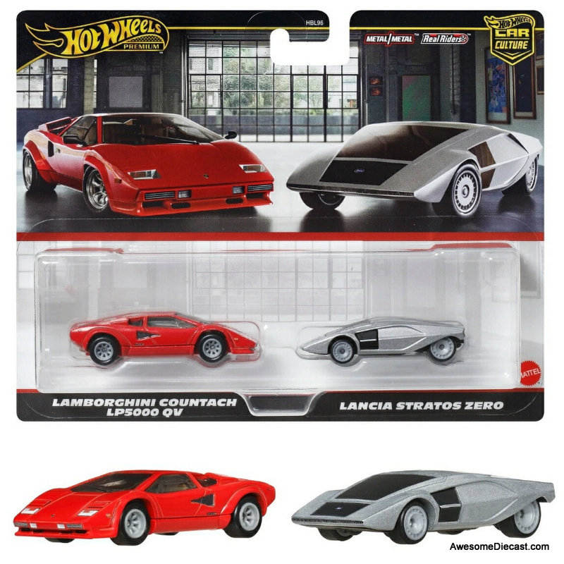 Hot Wheels Premium Car Culture Lamborghini Countach LP5000 QV & Lancia Stratos Zero 1:64 Diecast Model Car by Hot Wheels