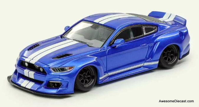 Ford Mustang (6th Generation) Clinched Widebody Kit, Metallic Blue 1:64 Diecast Model Car by Liberty64