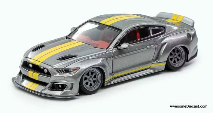 Ford Mustang (6th Generation) Clinched Widebody Kit, Metallic Gray 1:64 Diecast Model Car by Liberty64