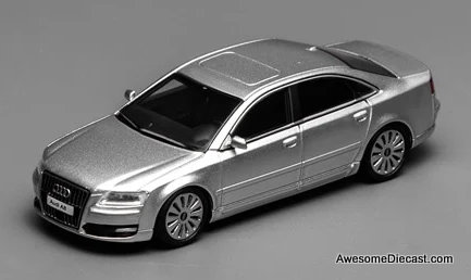 2008 Audi A8, Ice Silver Metallic 1:64 Diecast Model Car by MotorHelix