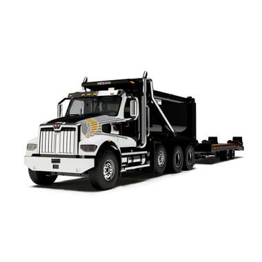 DCP by FG 1:64 Western Star 49X Ox Bodies Dump w/ Beaver Tail Trailer, White/Black