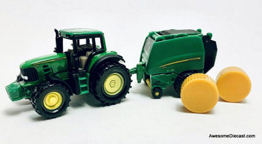 John Deere 7350 Tractor w/Hay Baler & Hay Bales Diecast Model Tractor by Siku