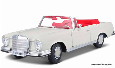 1966 Mercedes-Benz 280SE Convertible - White/Red Interior 1:18 Diecast Model by Maisto