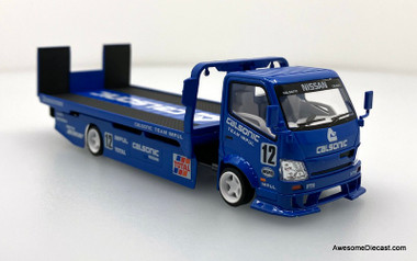 Nissan Cabstar Custom Flatbed Tow Truck, Metallic Blue 1:64 Diecast Model Truck by Micro Turbo