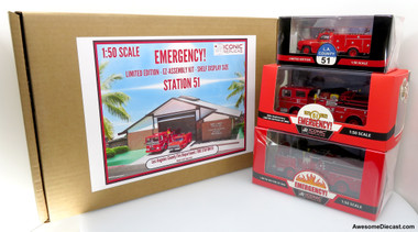 EMERGENCY! 4-Piece Set: Engine 51 | Crown 51 | Squad 51 | Station 51 - 1:50 Diecast & Diorama Set by Iconic Replicas
