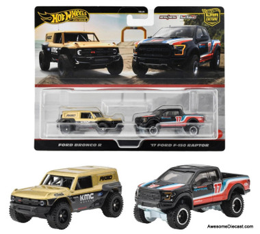 Hot Wheels Premium 2 Pack Ford Bronco R & 2017 Ford F-150 Raptor 1:64 Diecast Model Cars by Hot Wheels