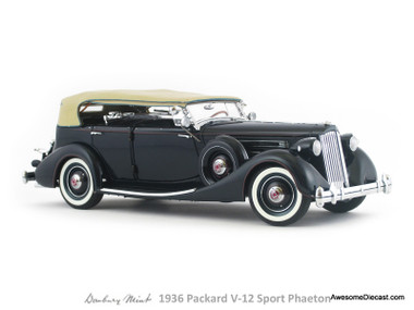 1936 Packard Twelve Sport Phaeton, Black/Tan Vintage Classic 1:24 Diecast Model Car by Danbury Mint
