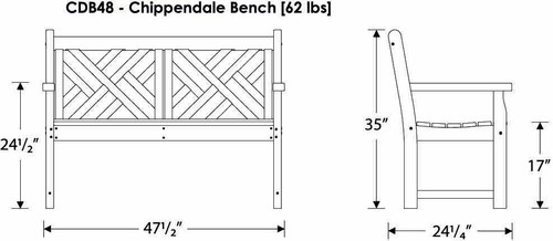 Polywood® Chippendale 4ft Outdoor Bench Plastic Recycled Colors